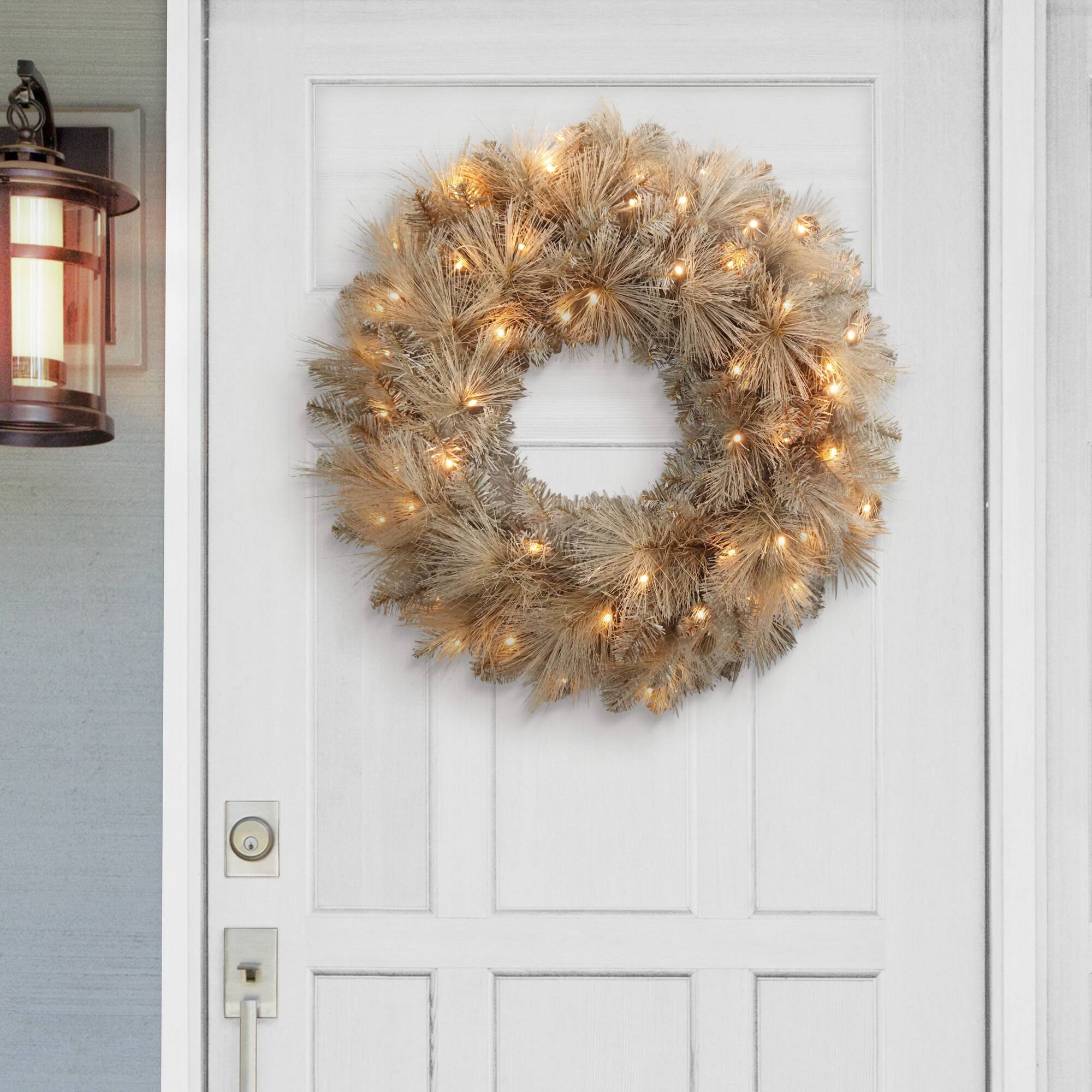 24" Pre-Lit Tan Artificial Wreath, Warm White LED Lights
